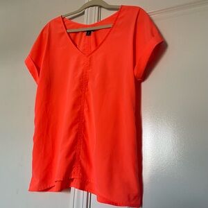 Old Navy Neon Orange V-Neck Blouse Top Womens Short Sleeve Lightweight Size M